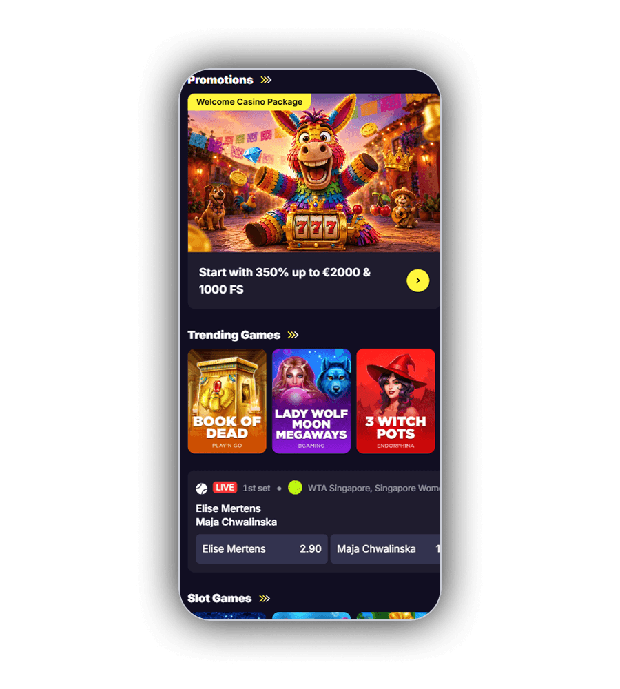 FreeSpinza Casino lobby with slots and live tables